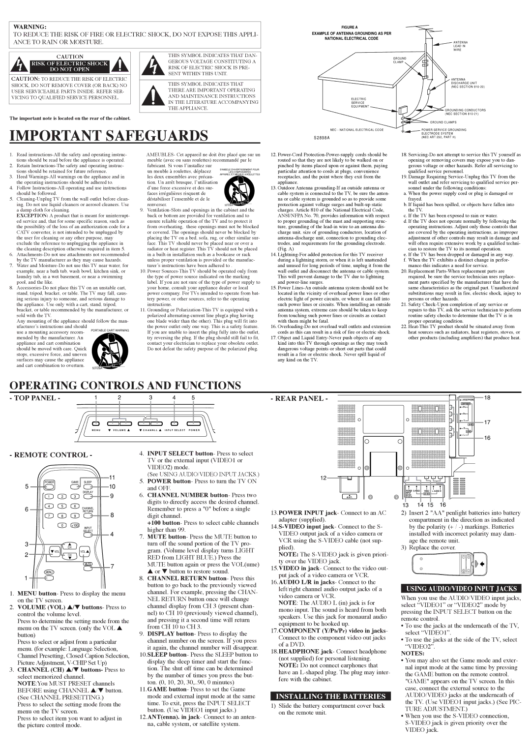 Sylvania 6615VD owner manual Important Safeguards, TOP Panel, Rear Panel, Remote Control, Installing the Batteries 