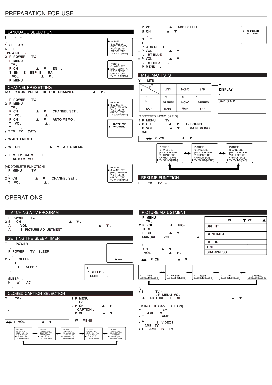 Sylvania 6615VD owner manual Preparation for USE, Operations 