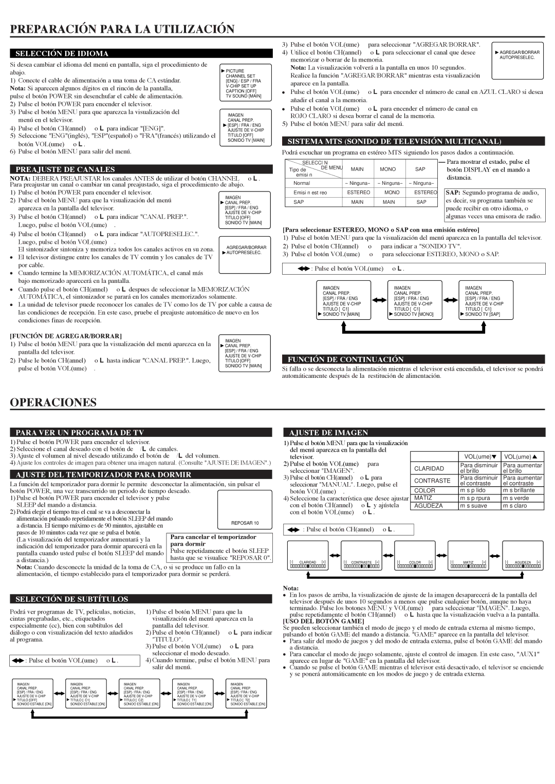 Sylvania 6615VD owner manual Preparación Para LA Utilización, Operaciones 