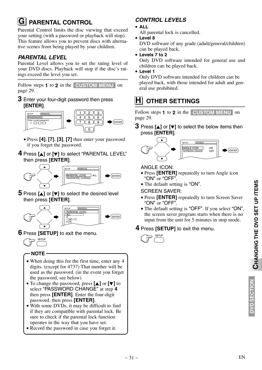 Sylvania 6620 LDF manual Parental Control, Other Settings, Dvd 