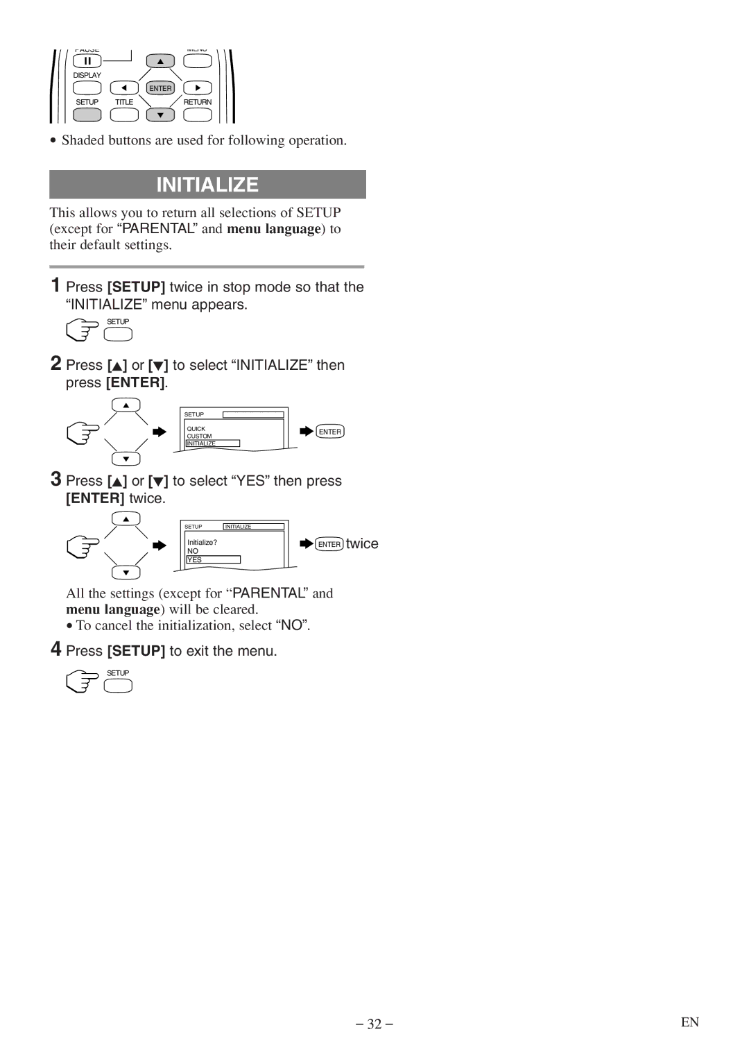 Sylvania 6620 LDF manual Press K or L to select Initialize then press Enter 