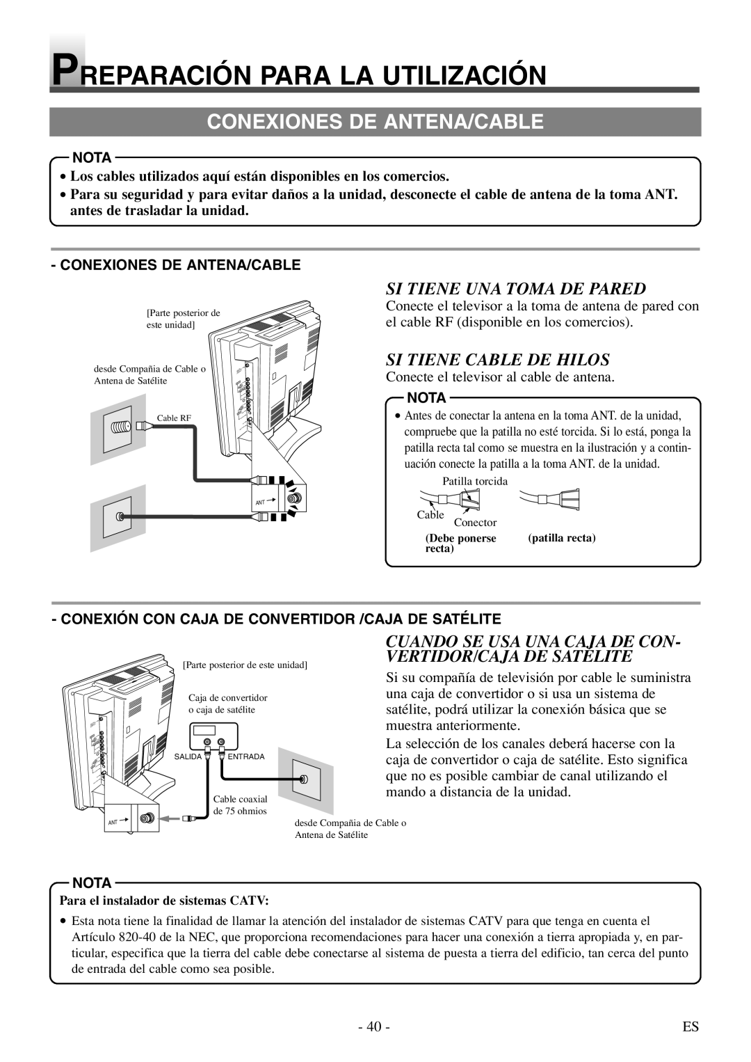 Sylvania 6620 LDF manual Preparación Para LA Utilización, Conexiones DE ANTENA/CABLE, SI Tiene UNA Toma DE Pared 