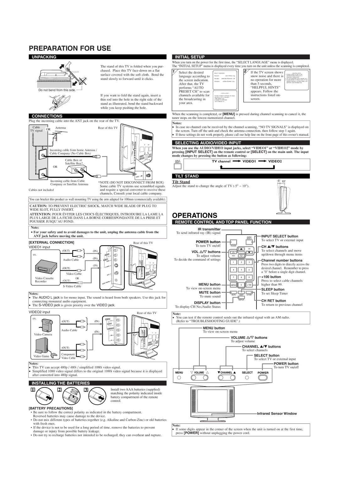 Sylvania 6620LCT owner manual Preparation for USE, Operations 