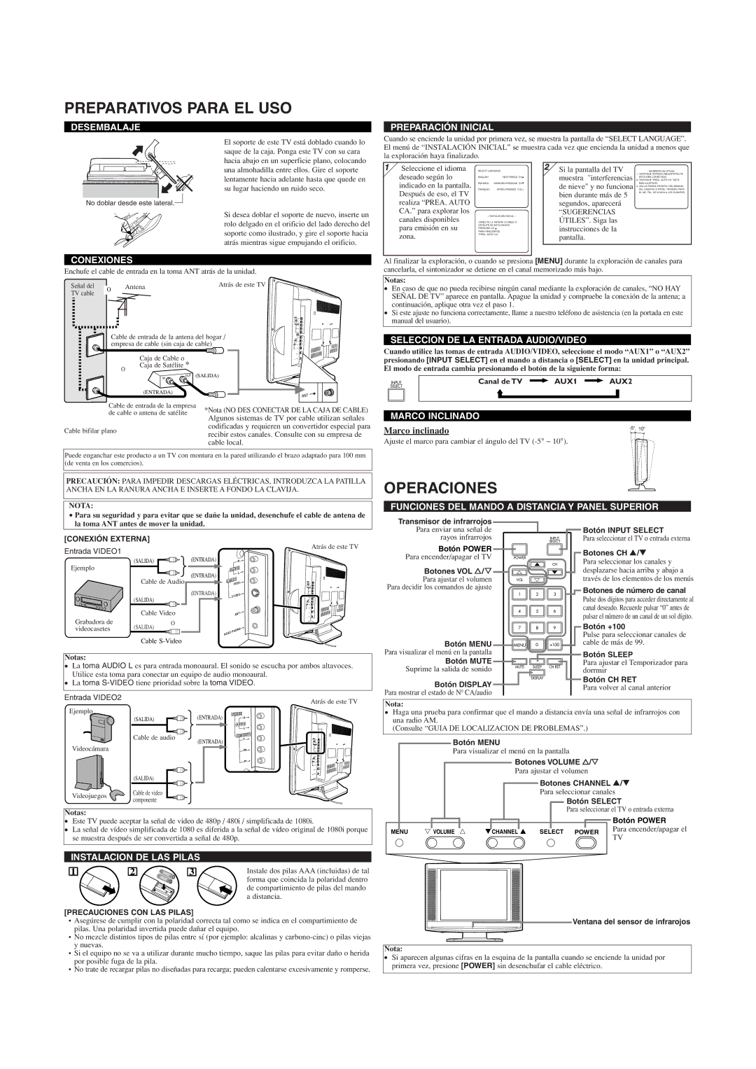 Sylvania 6620LCT owner manual Preparativos Para EL USO, Operaciones 