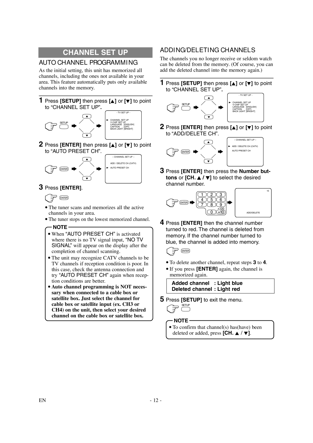 Sylvania 6620LDG owner manual Channel SET UP, Auto Channel Programming, ADDING/DELETING Channels 