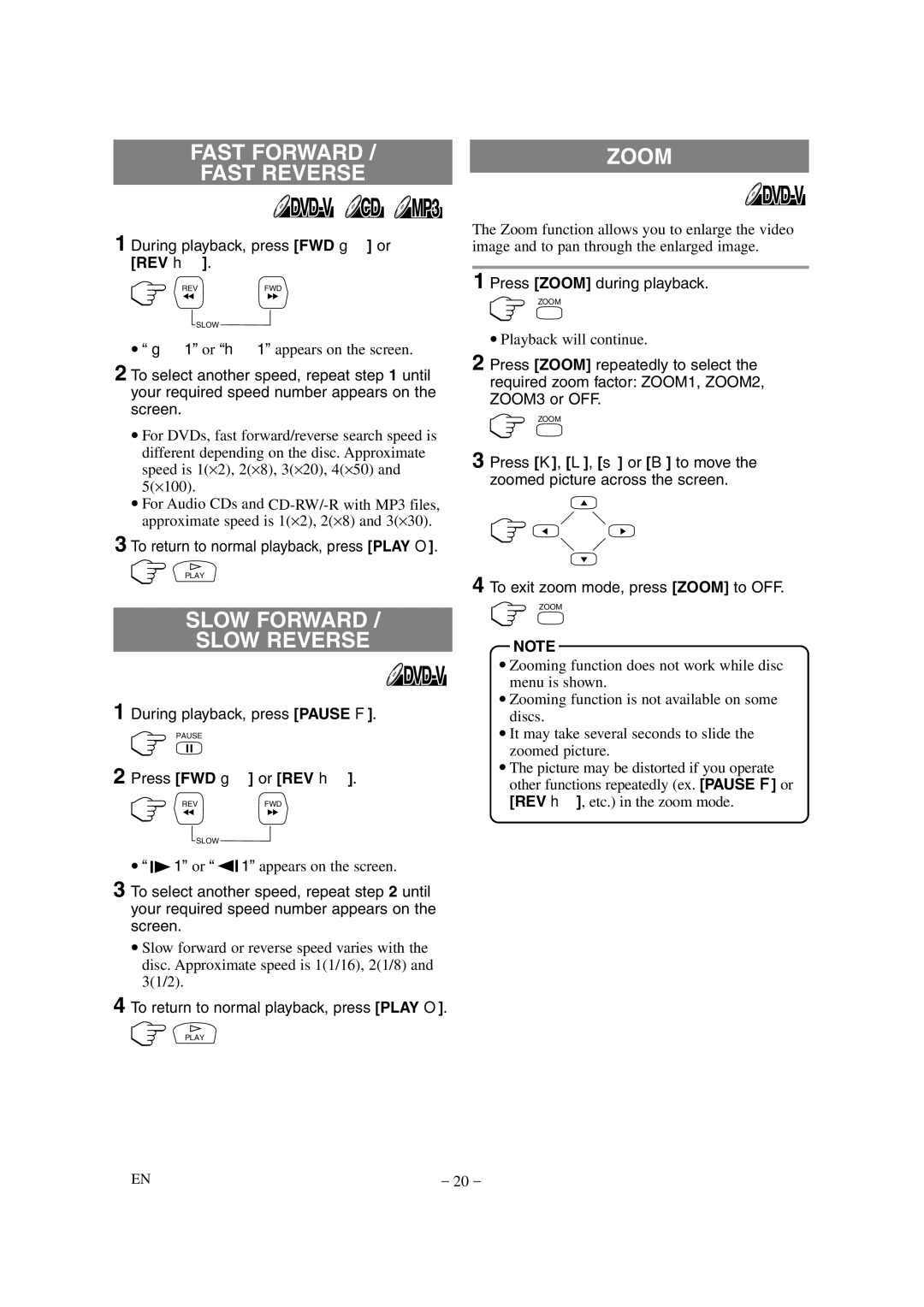 Sylvania 6620LDG owner manual Slow Forward Slow Reverse, During playback, press FWD g or REV h, Press FWD g or REV h 