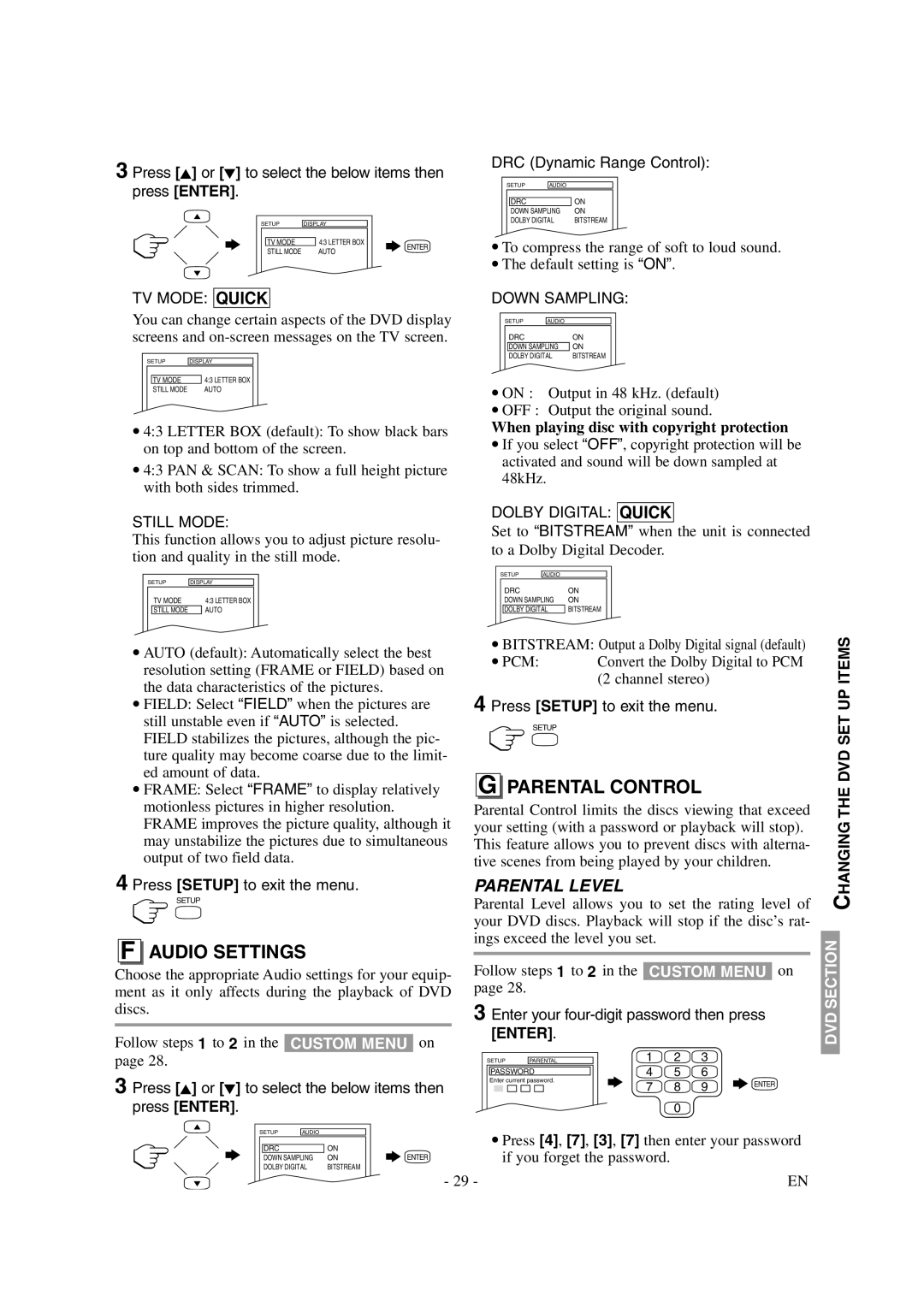 Sylvania 6620LDG owner manual Audio Settings, Parental Control, When playing disc with copyright protection 