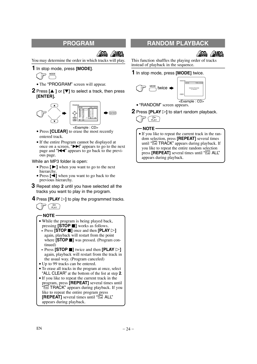 Sylvania 6620LDT owner manual Program, Random Playback, Enter 