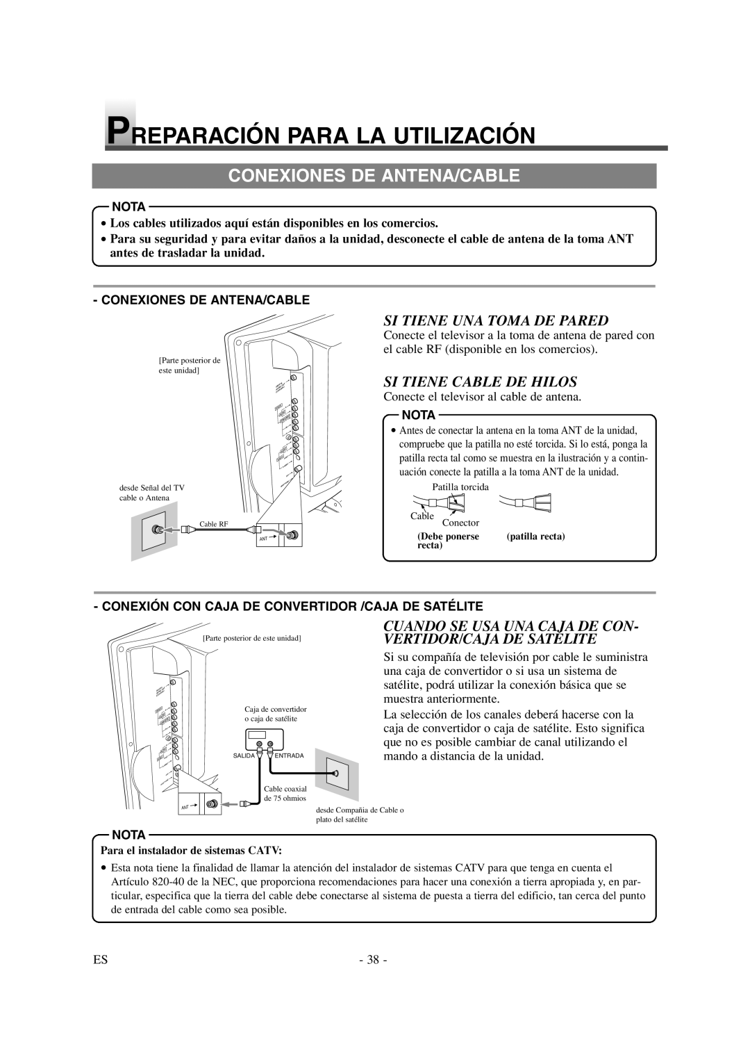 Sylvania 6620LDT owner manual Preparación Para LA Utilización, Conexiones DE ANTENA/CABLE, SI Tiene UNA Toma DE Pared 