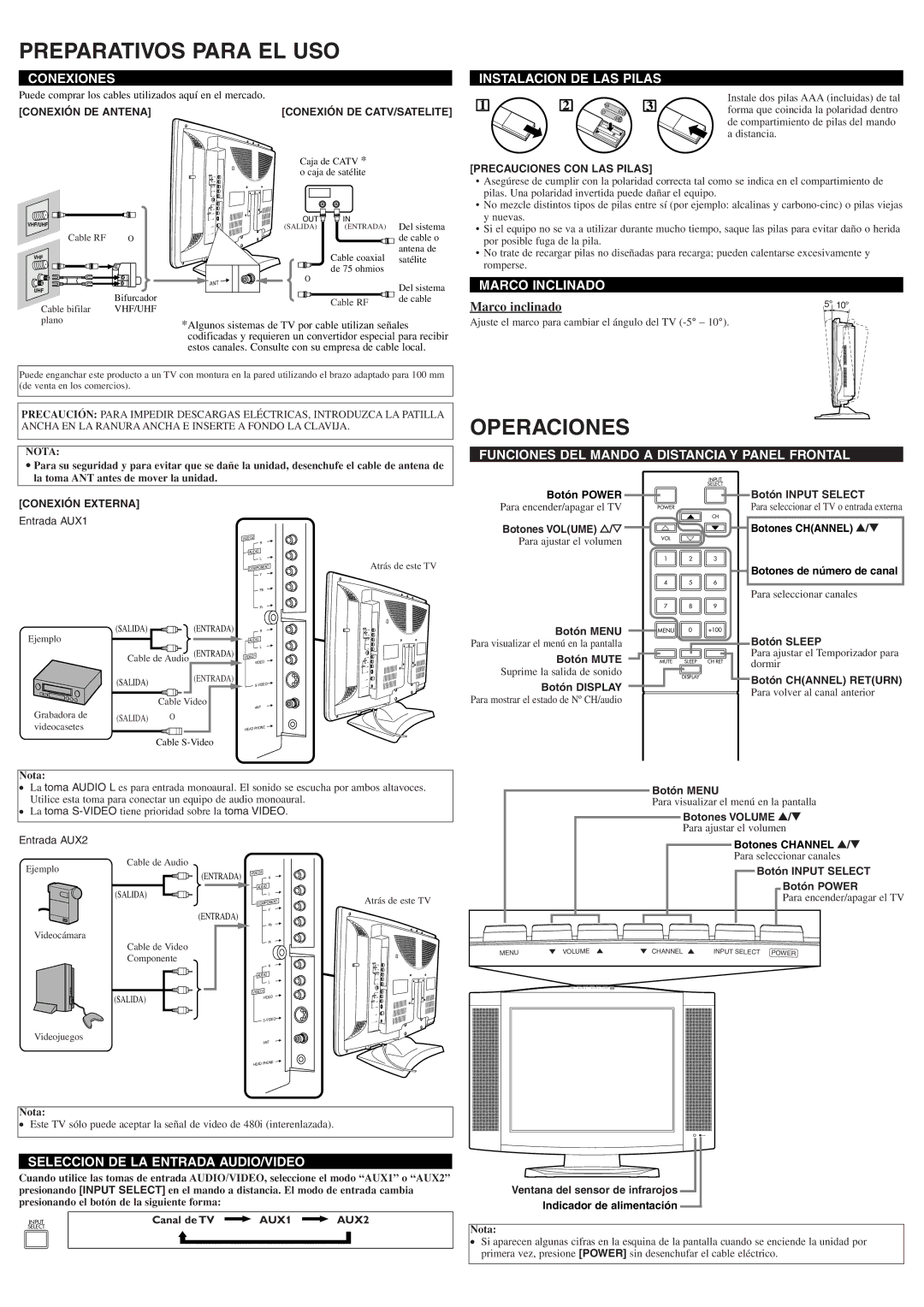 Sylvania 6620LF4 owner manual Preparativos Para EL USO, Operaciones 