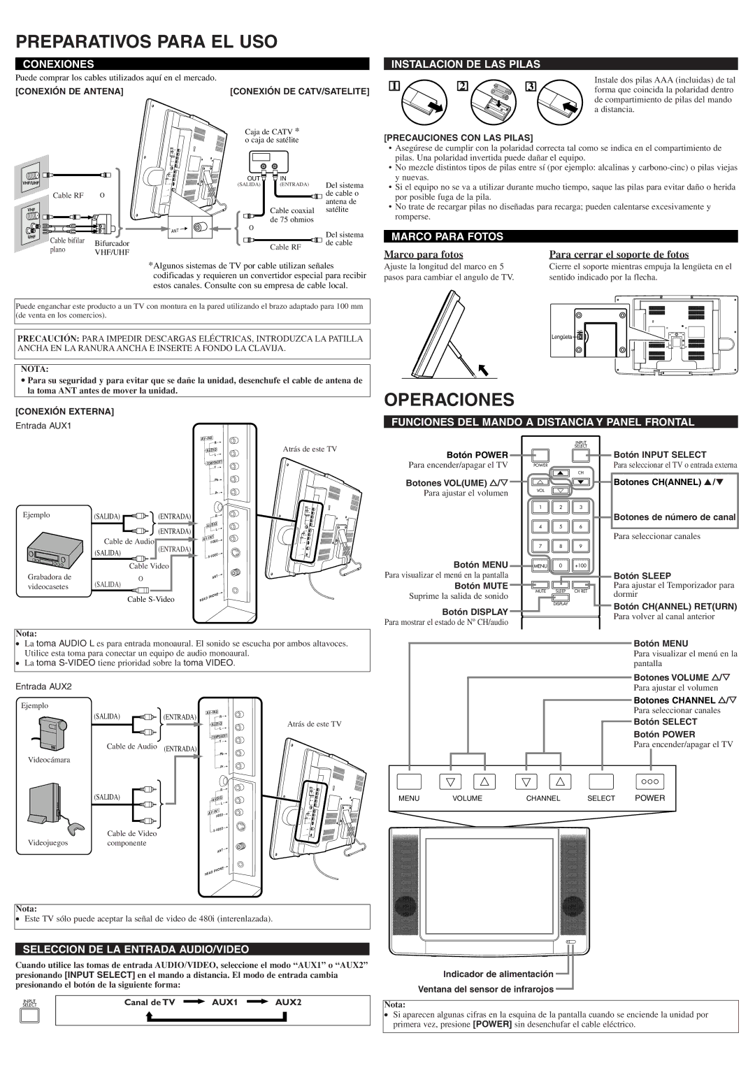 Sylvania 6620LFP owner manual Preparativos Para EL USO, Operaciones 