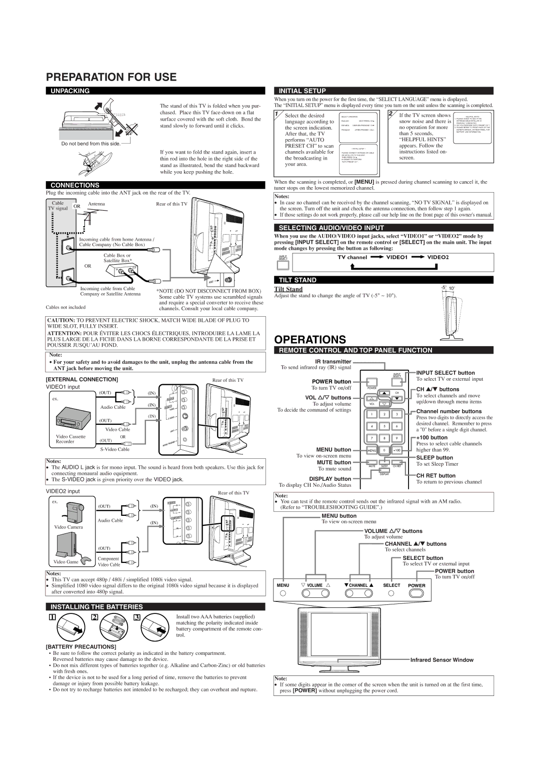 Sylvania 6620LG owner manual Preparation for USE, Operations 