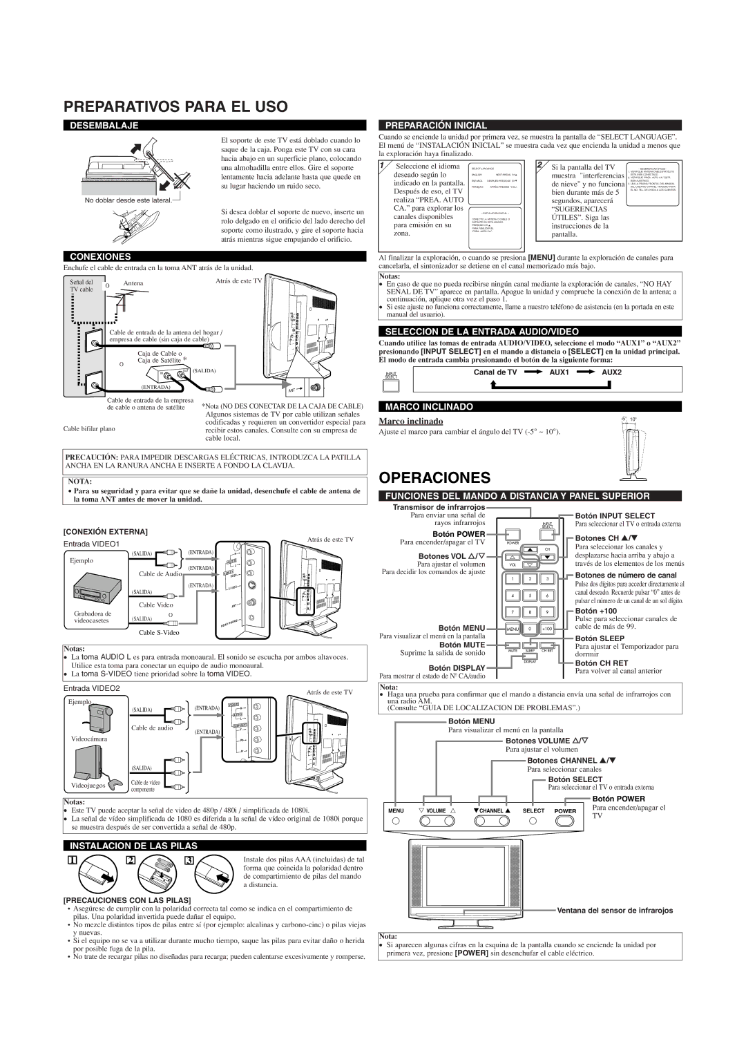 Sylvania 6620LG owner manual Preparativos Para EL USO, Operaciones 