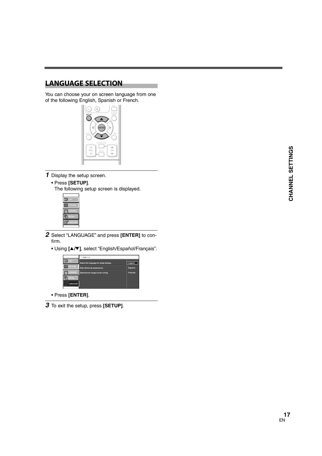 Sylvania 6626LCT owner manual Language Selection, Press Enter To exit the setup, press Setup 