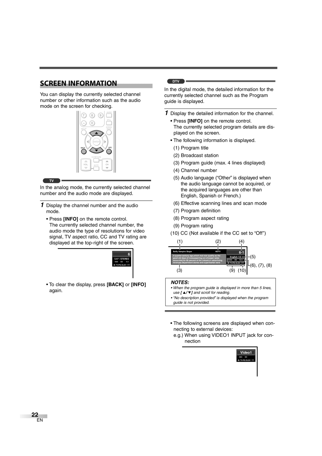 Sylvania 6626LCT owner manual Screen Information, To clear the display, press Back or Info again, Buffy Vampire i Slayer l 