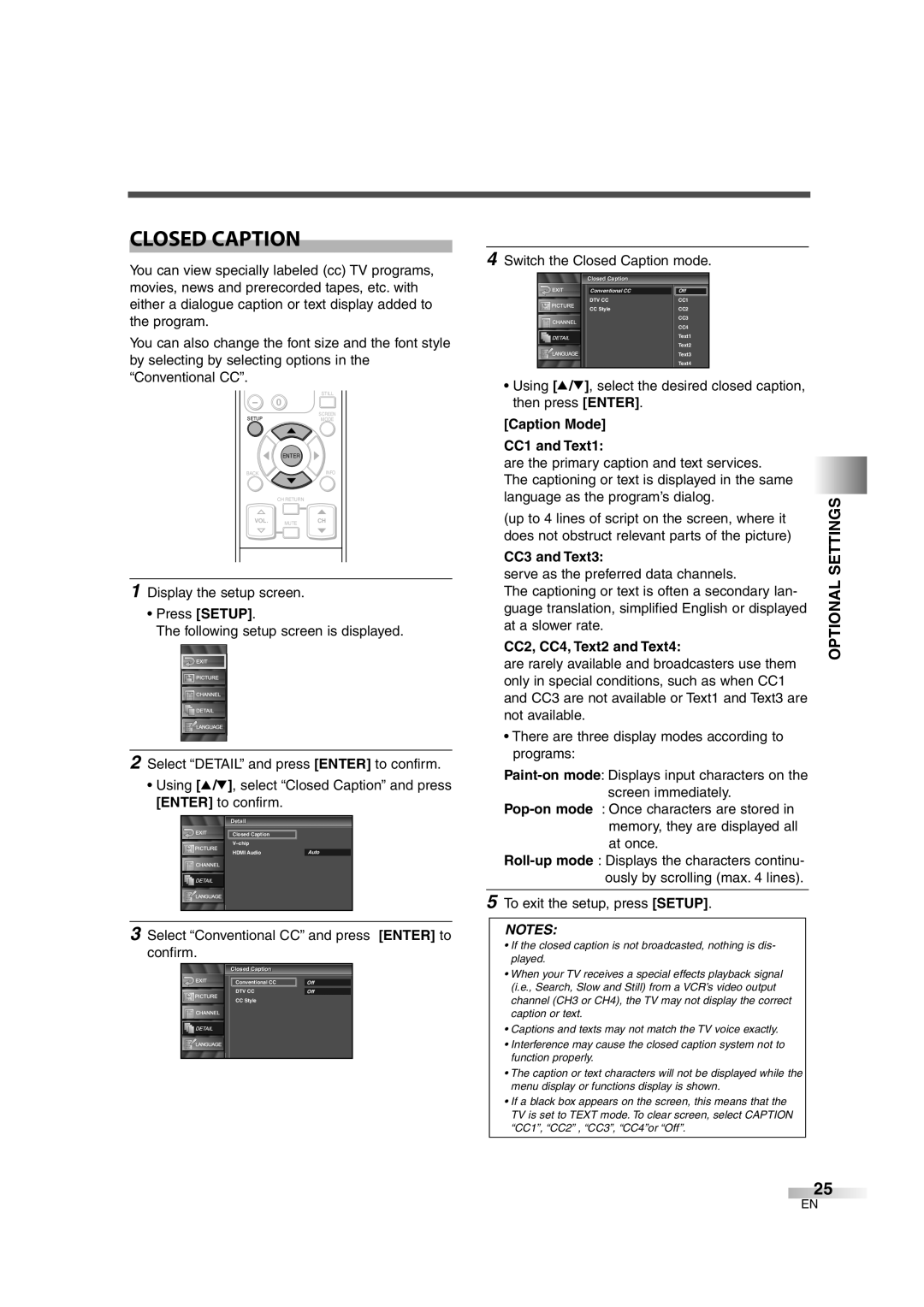 Sylvania 6626LCT owner manual Closed Caption, Caption Mode CC1 and Text1, CC3 and Text3, CC2, CC4, Text2 and Text4 