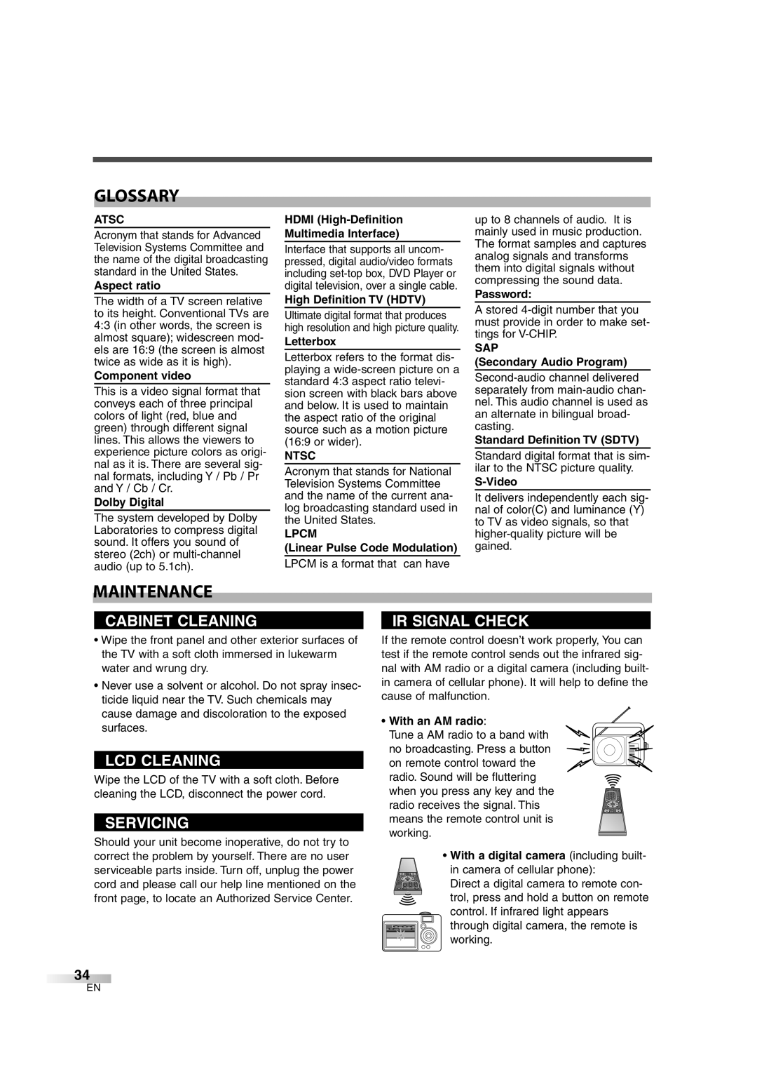 Sylvania 6626LCT owner manual Glossary, Maintenance 