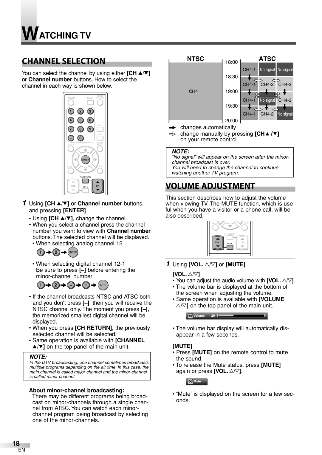 Sylvania 6626LCT owner manual Watching TV Channel Selection, Volume Adjustment, Ntsc, Atsc, Mute 