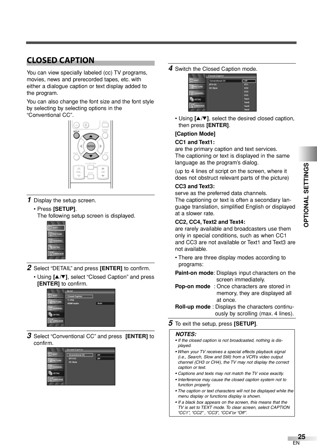 Sylvania 6626LCT owner manual Closed Caption, Caption Mode CC1 and Text1, CC3 and Text3, CC2, CC4, Text2 and Text4 