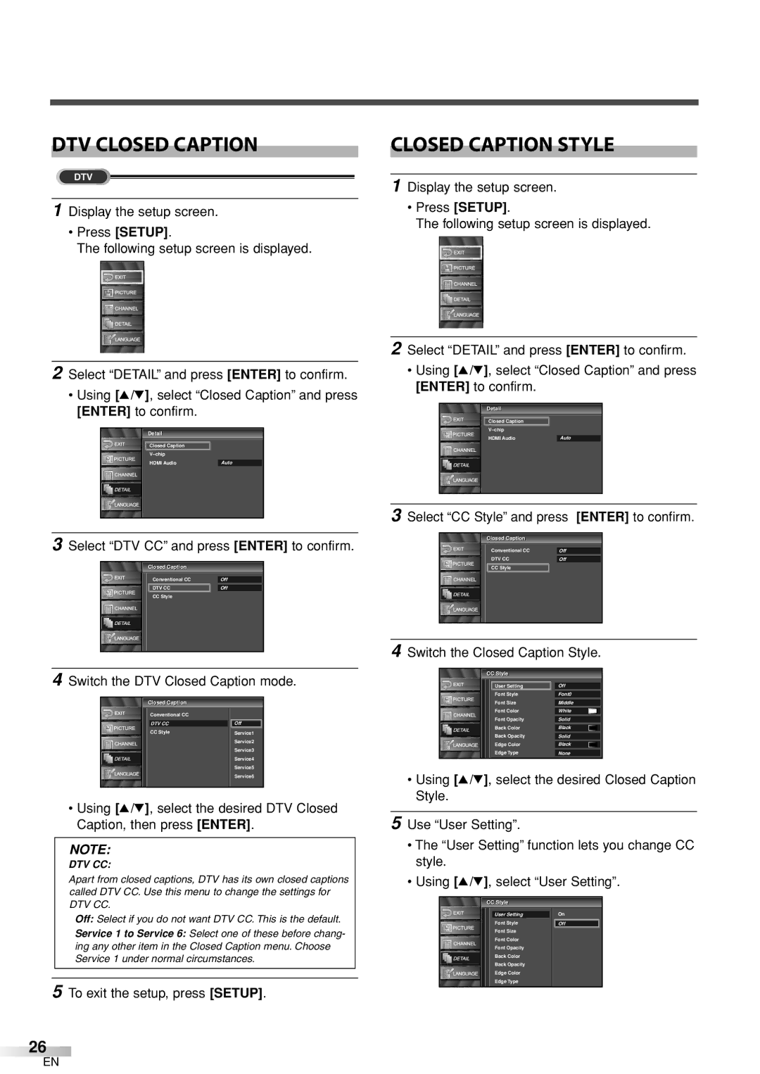 Sylvania 6626LCT owner manual DTV Closed Caption, Select CC Style and press Enter to confirm, Closed l Caption, CC Style le 