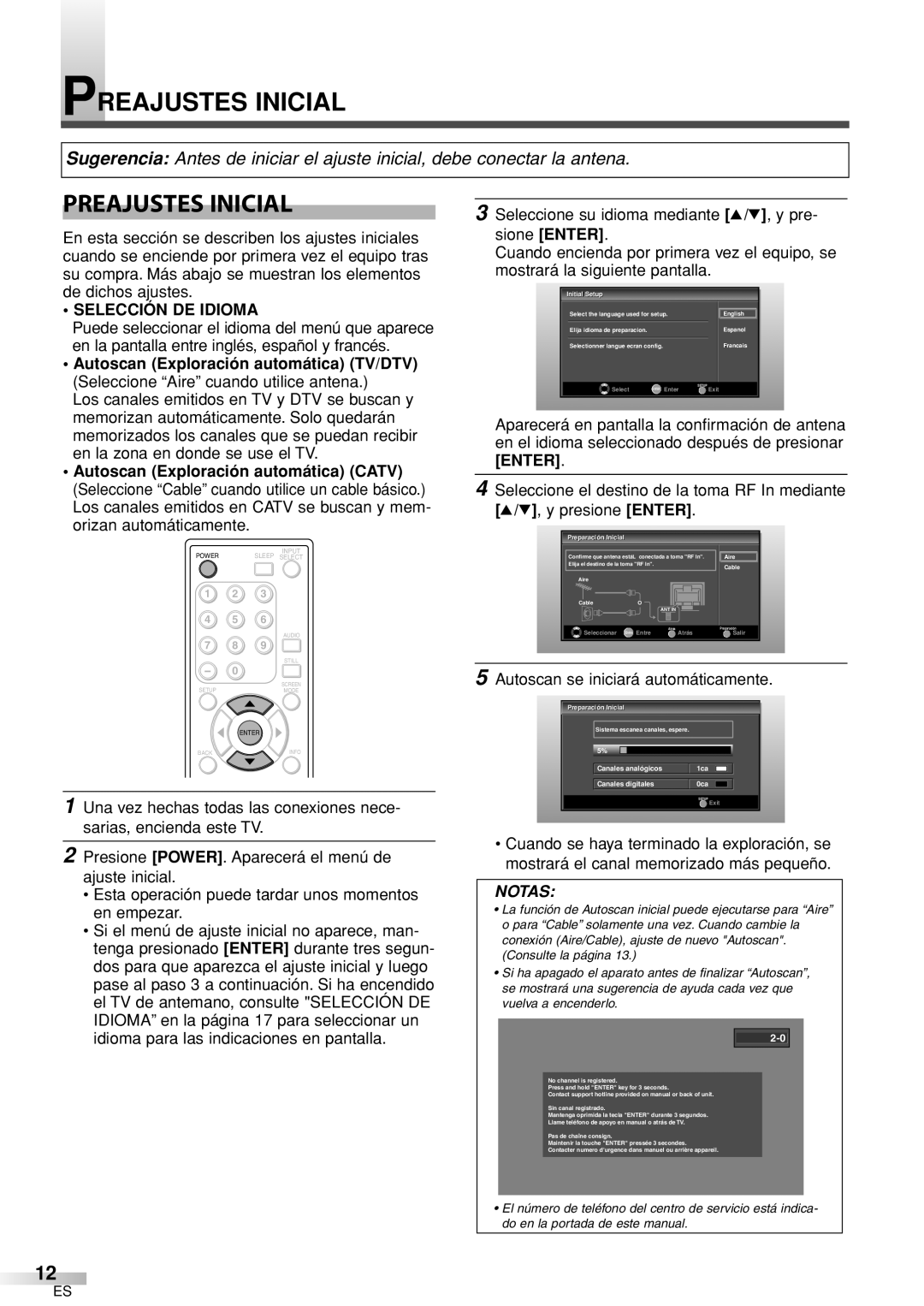 Sylvania 6626LCT owner manual Preajustes Inicial, Selección DE Idioma, Autoscan se iniciará automáticamente 