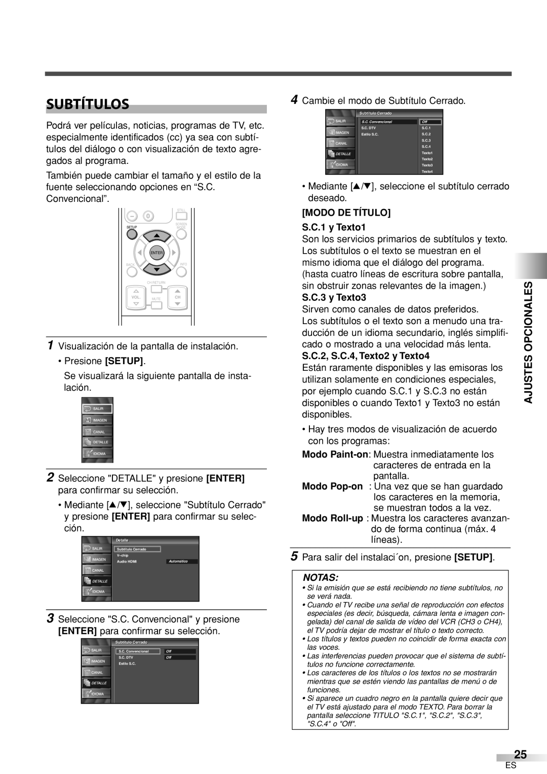 Sylvania 6626LCT owner manual Subtítulos, Modo DE Título, y Texto1, y Texto3, 2, S.C.4, Texto2 y Texto4 