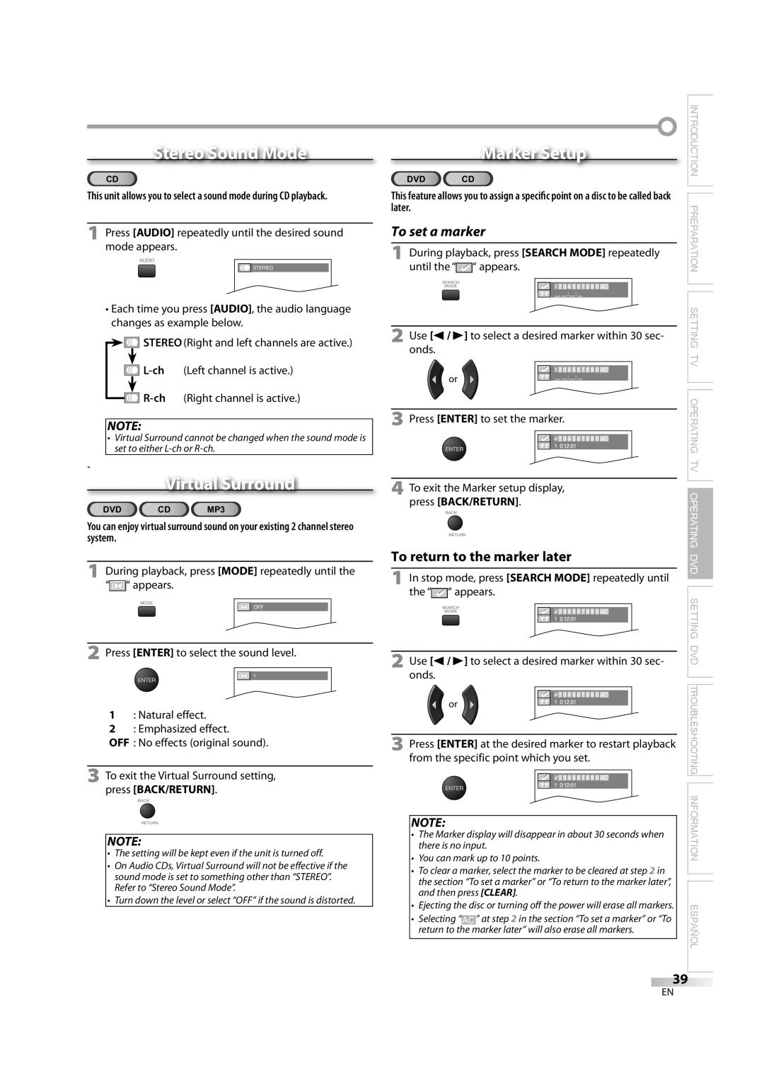 Sylvania 6626LDG owner manual Press Audio repeatedly until the desired sound mode appears, Until Appears, Onds 