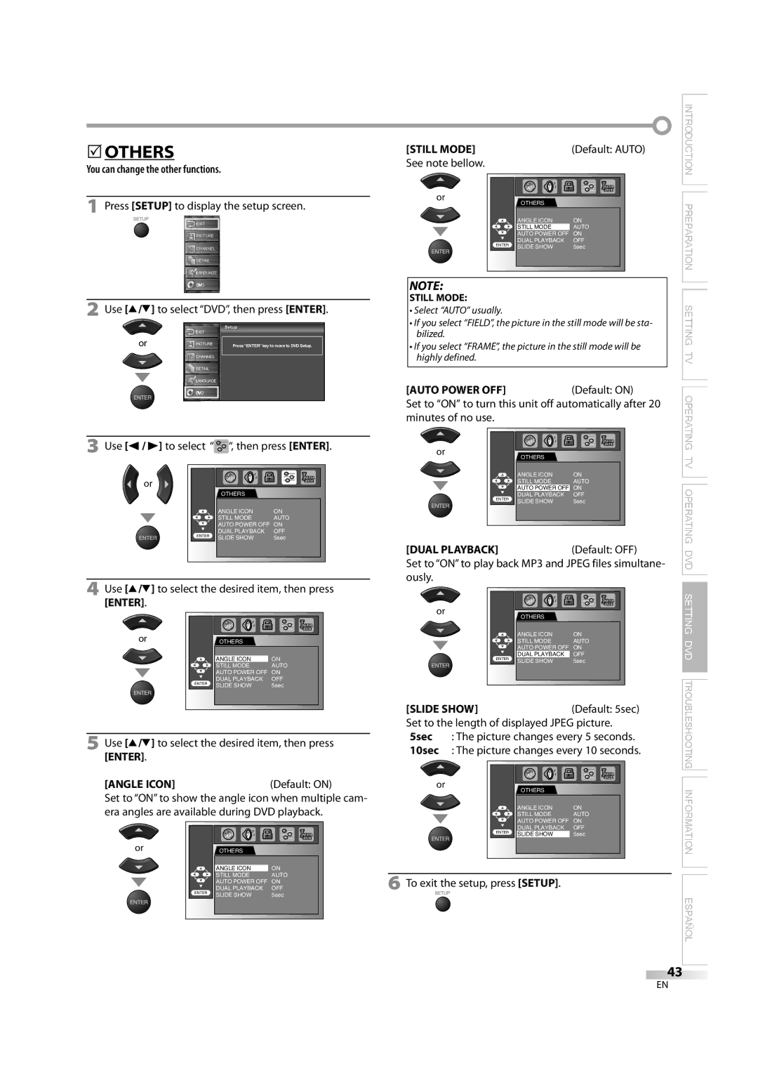 Sylvania 6626LDG Others, You can change the other functions, Use s / B to select , then press Enter, Angle ICONDefault on 