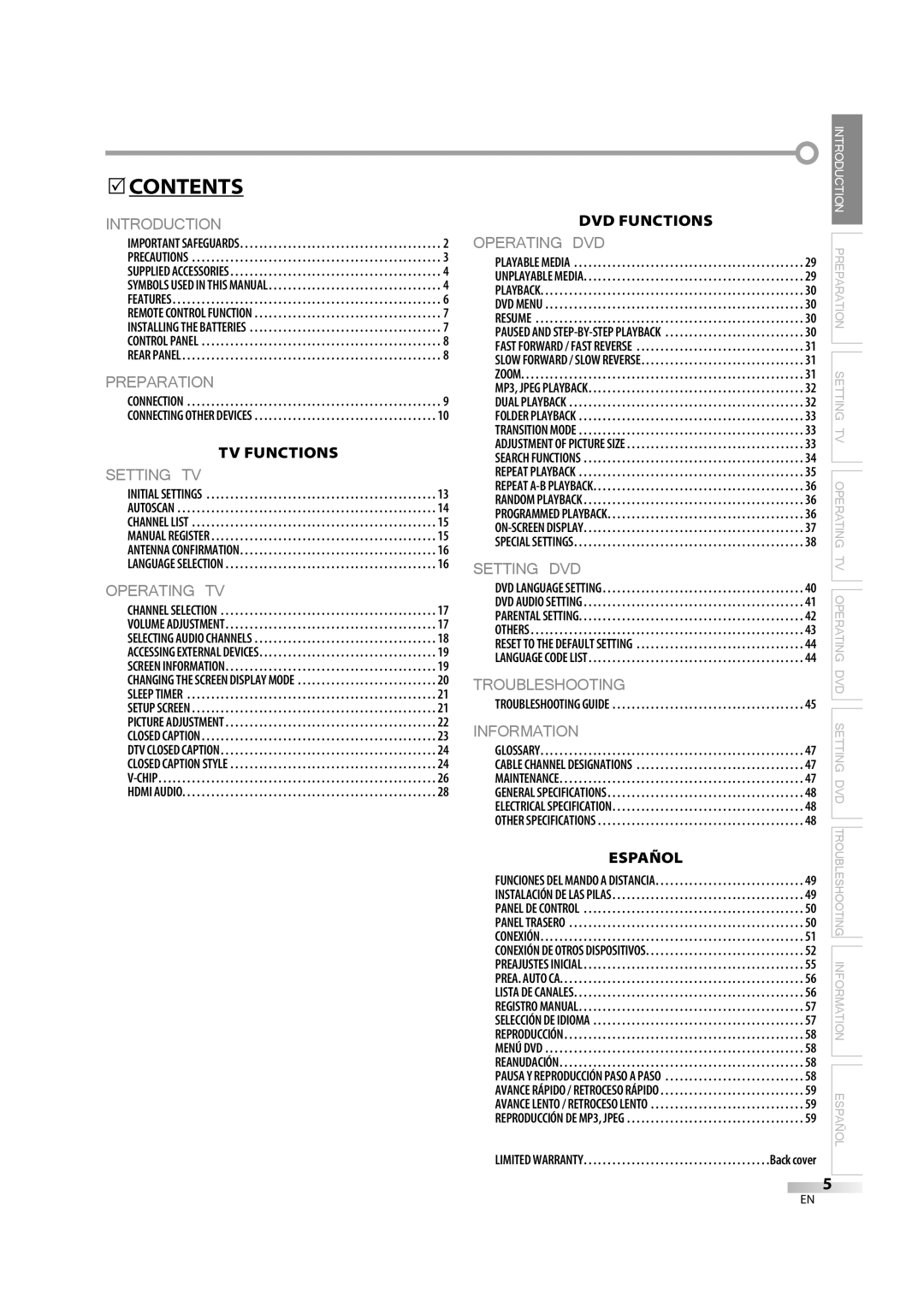 Sylvania 6626LDG owner manual Contents 