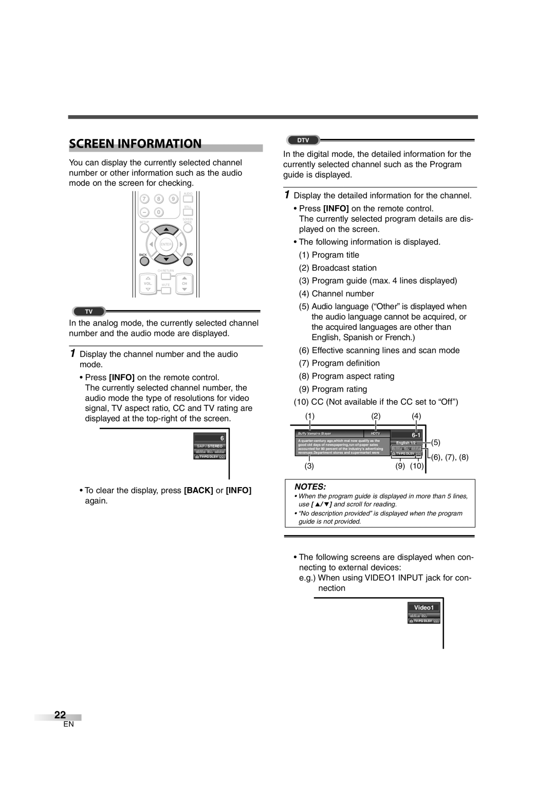 Sylvania 6626LG owner manual Screen Information, To clear the display, press Back or Info again, Buffy Vampire i Slayer l 