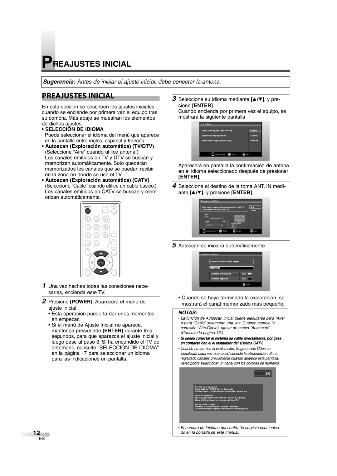 Sylvania 6626LG owner manual Preajustes Inicial, Selección DE Idioma, Autoscan se iniciará automáticamente 