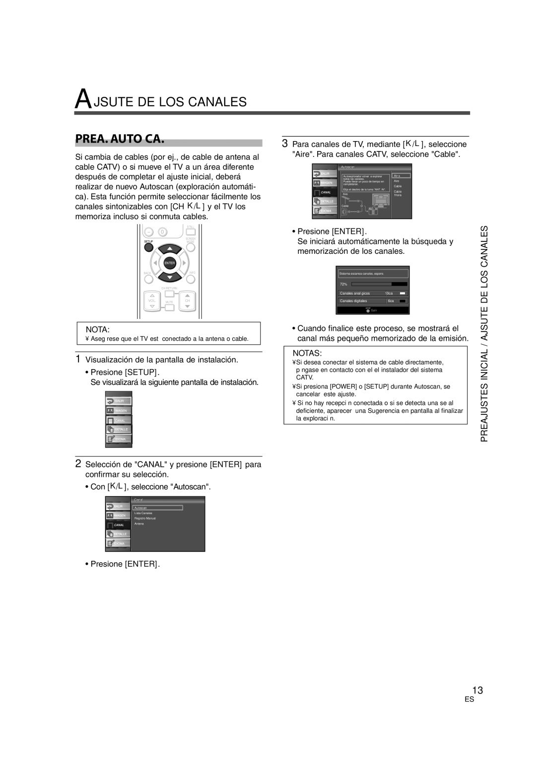 Sylvania 6626LG owner manual Ajsute DE LOS Canales PREA. Auto CA, Preajustes Inicial, Presione Enter 