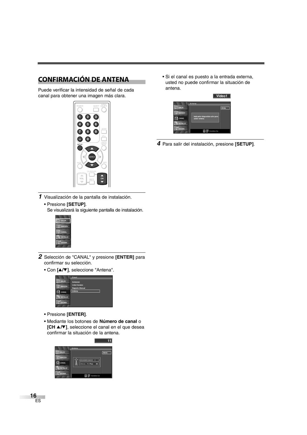 Sylvania 6626LG owner manual Confirmación DE Antena 