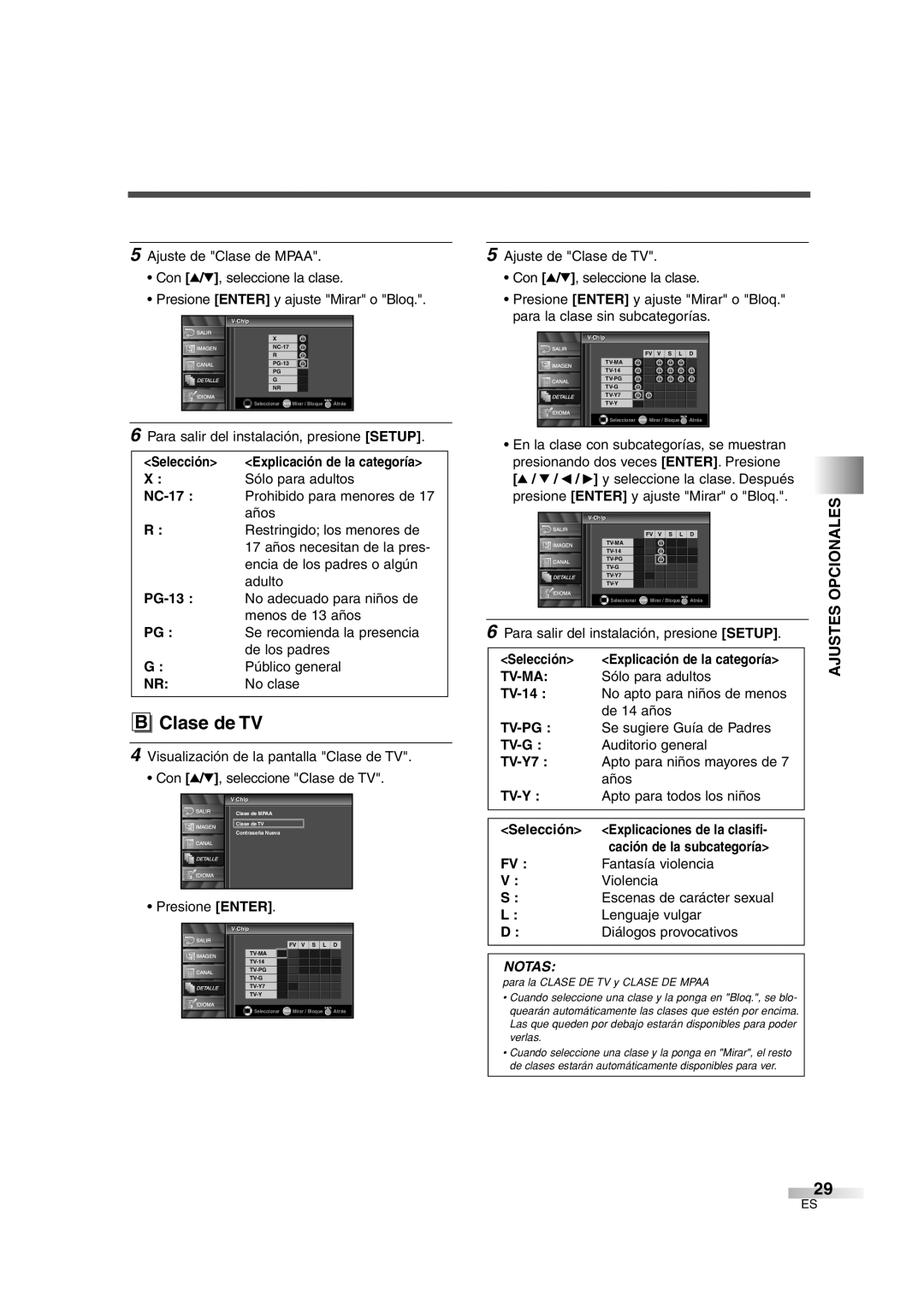 Sylvania 6626LG owner manual Selección Explicación de la categoría, NC-17, Tv-Ma, Sólo para adultos 