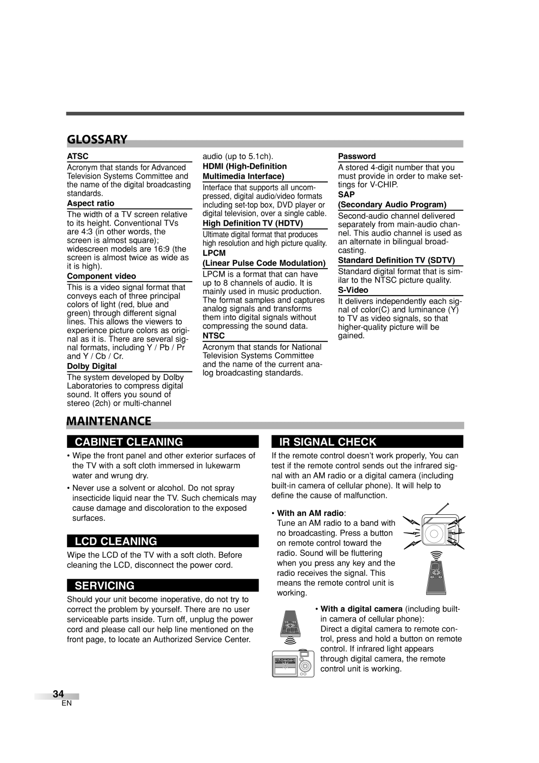 Sylvania 6626LG owner manual Glossary, Maintenance 