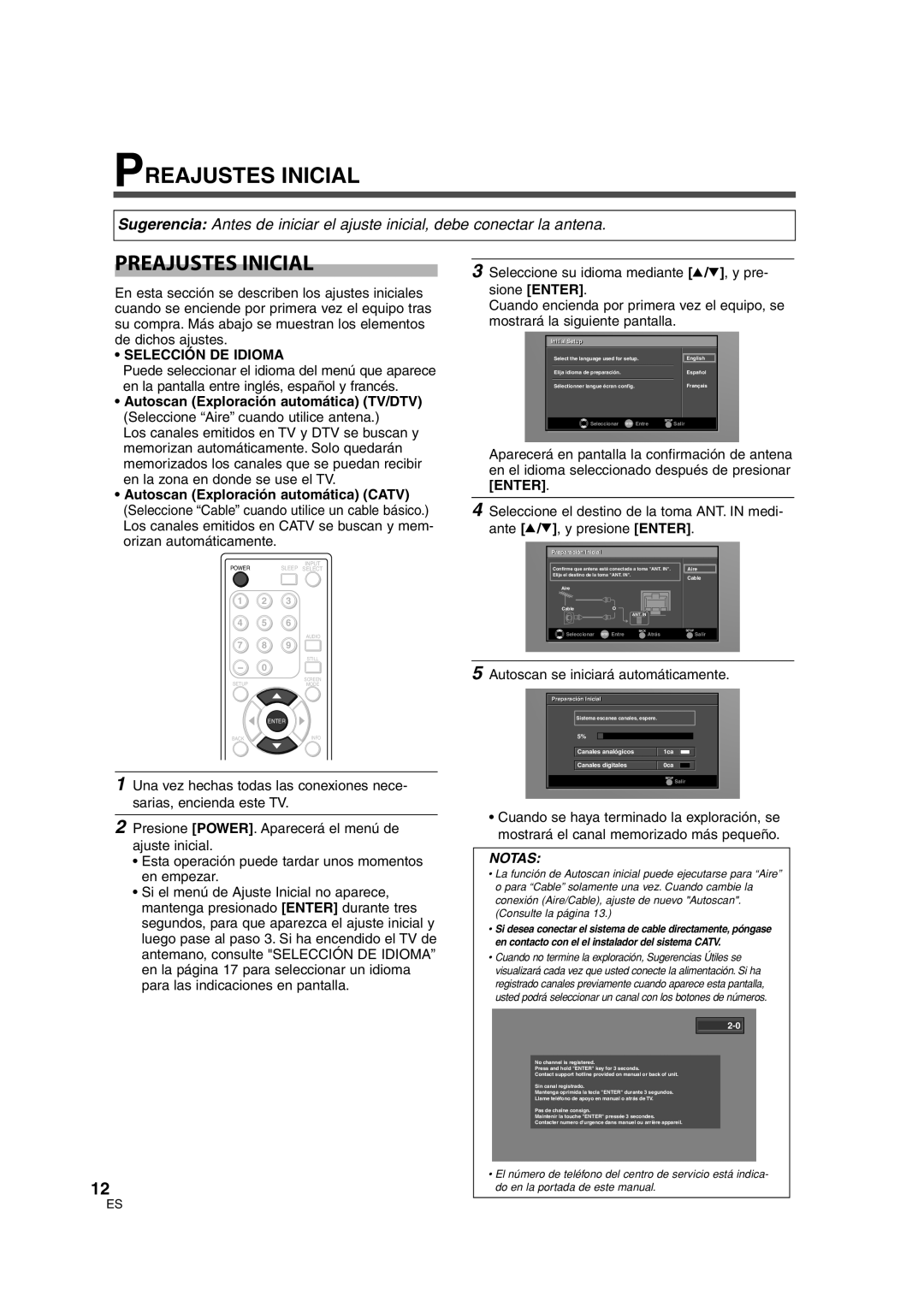 Sylvania 6626LG owner manual Preajustes Inicial, Selección DE Idioma, Autoscan se iniciará automáticamente 