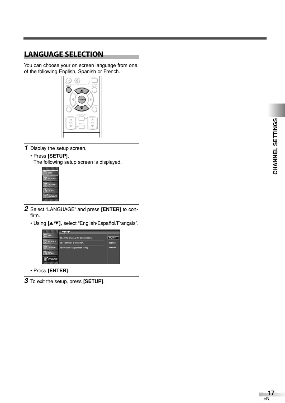 Sylvania 6632LCT owner manual Language Selection, Press Enter To exit the setup, press Setup 