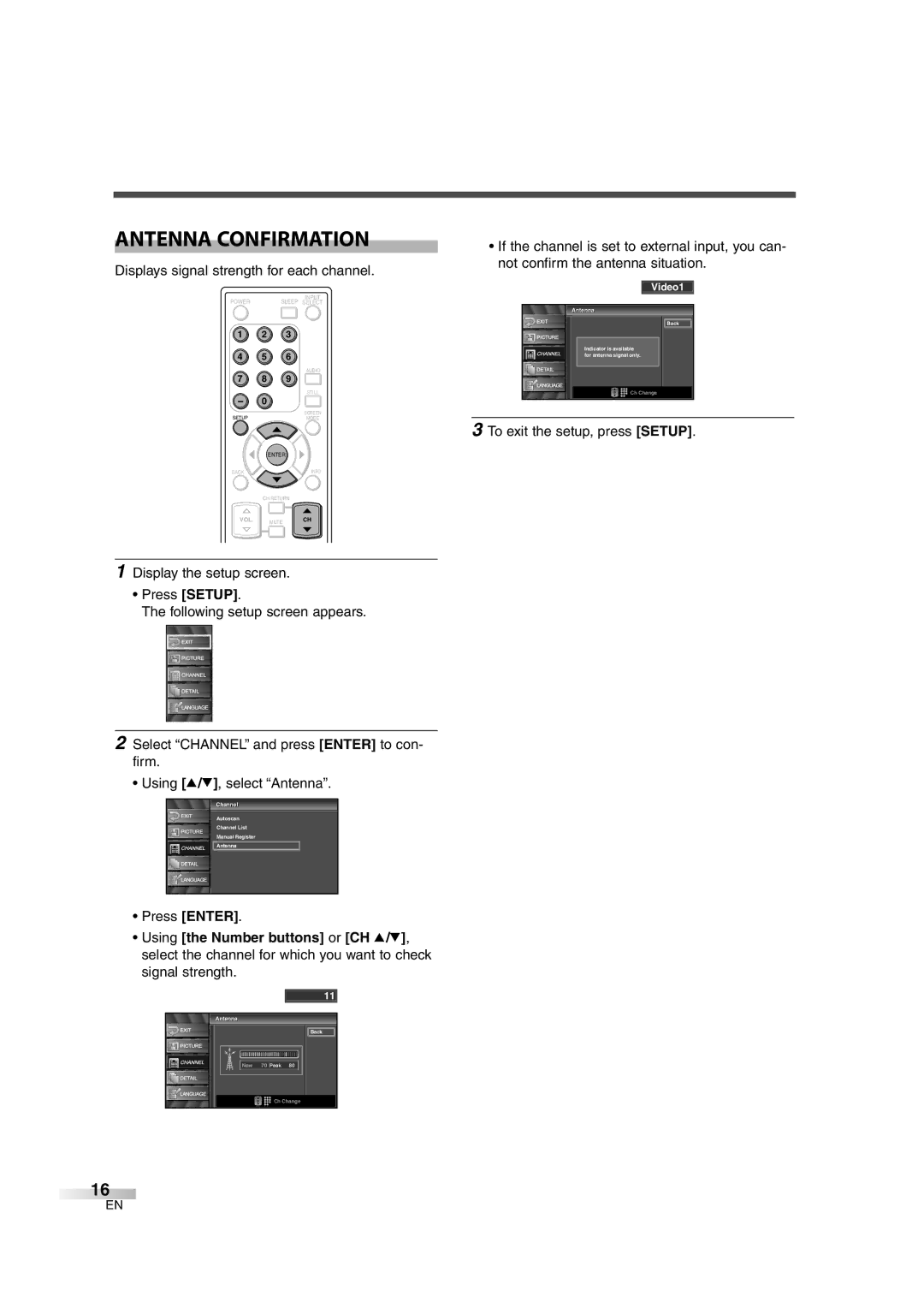 Sylvania 6637LCT A owner manual Antenna Confirmation, Displays signal strength for each channel 