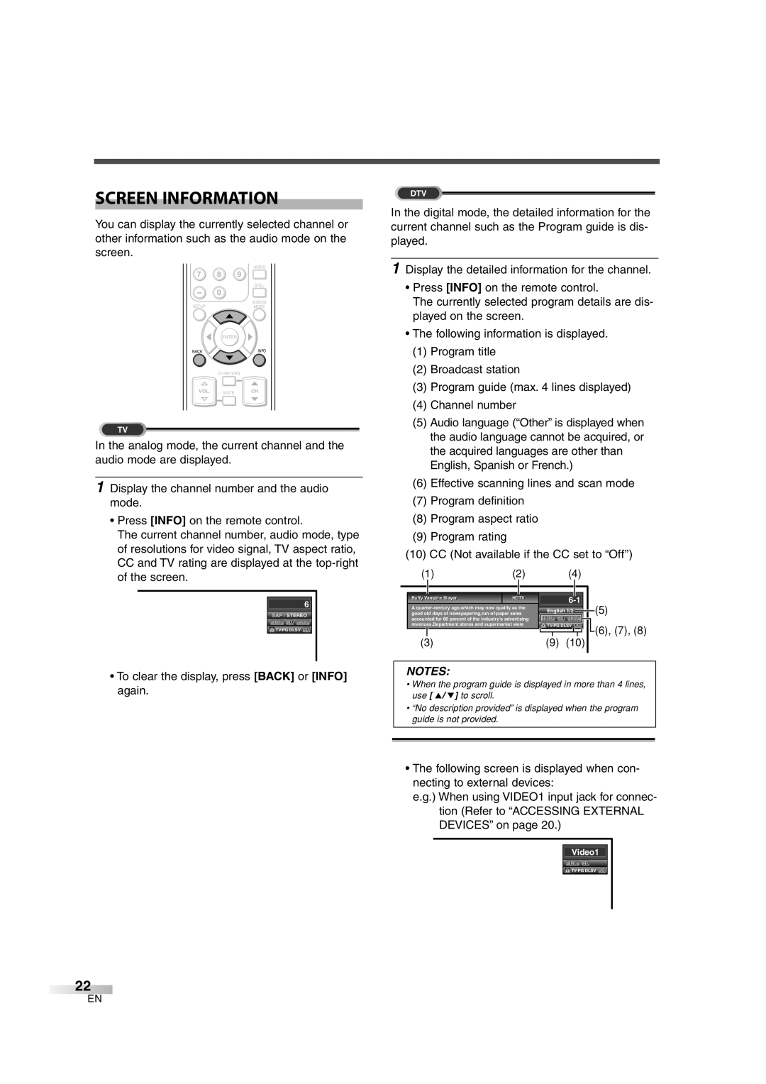 Sylvania 6637LCT A Screen Information, To clear the display, press Back or Info again, Buffy Vampire i Slayer l 