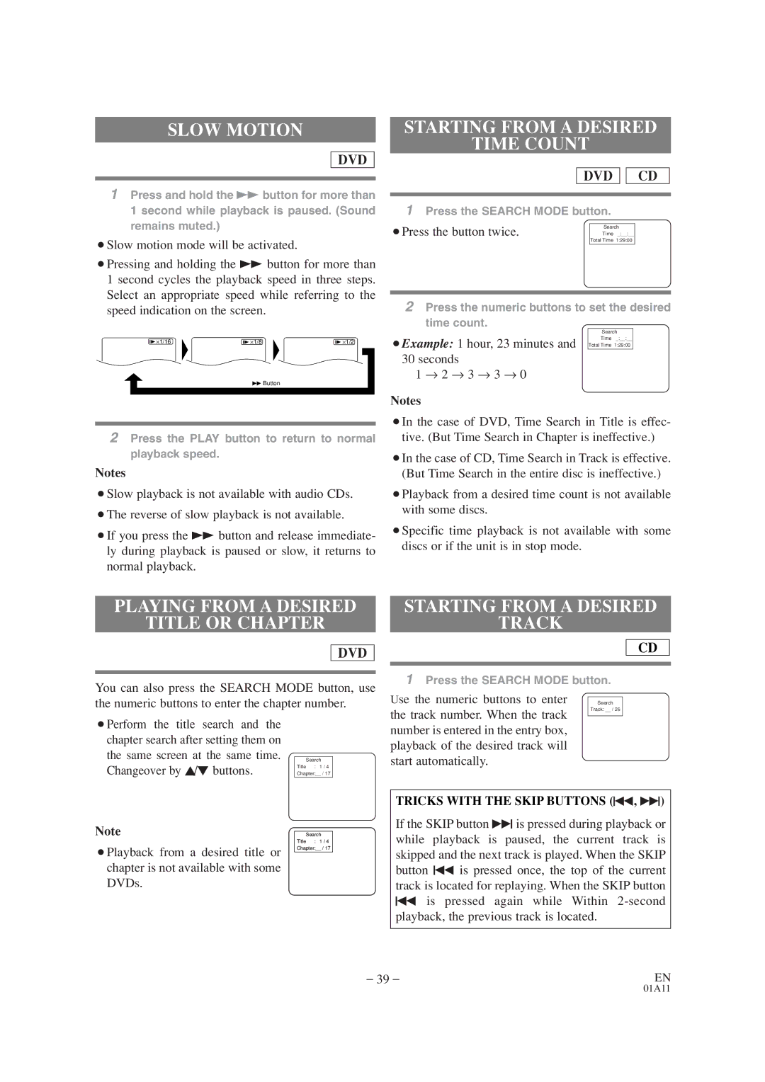 Sylvania 6719DB1 owner manual Starting from a Desired Time Count, Playing from a Desired Title or Chapter 