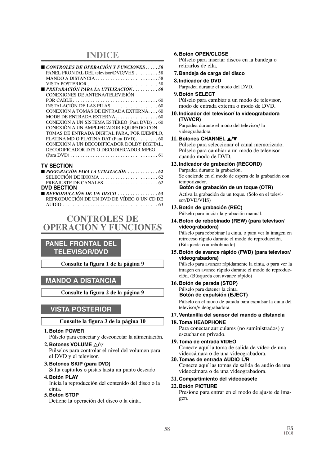 Sylvania 6719DC, 6727DC owner manual Controles DE Operación Y Funciones, Consulte la figura 1 de la página 