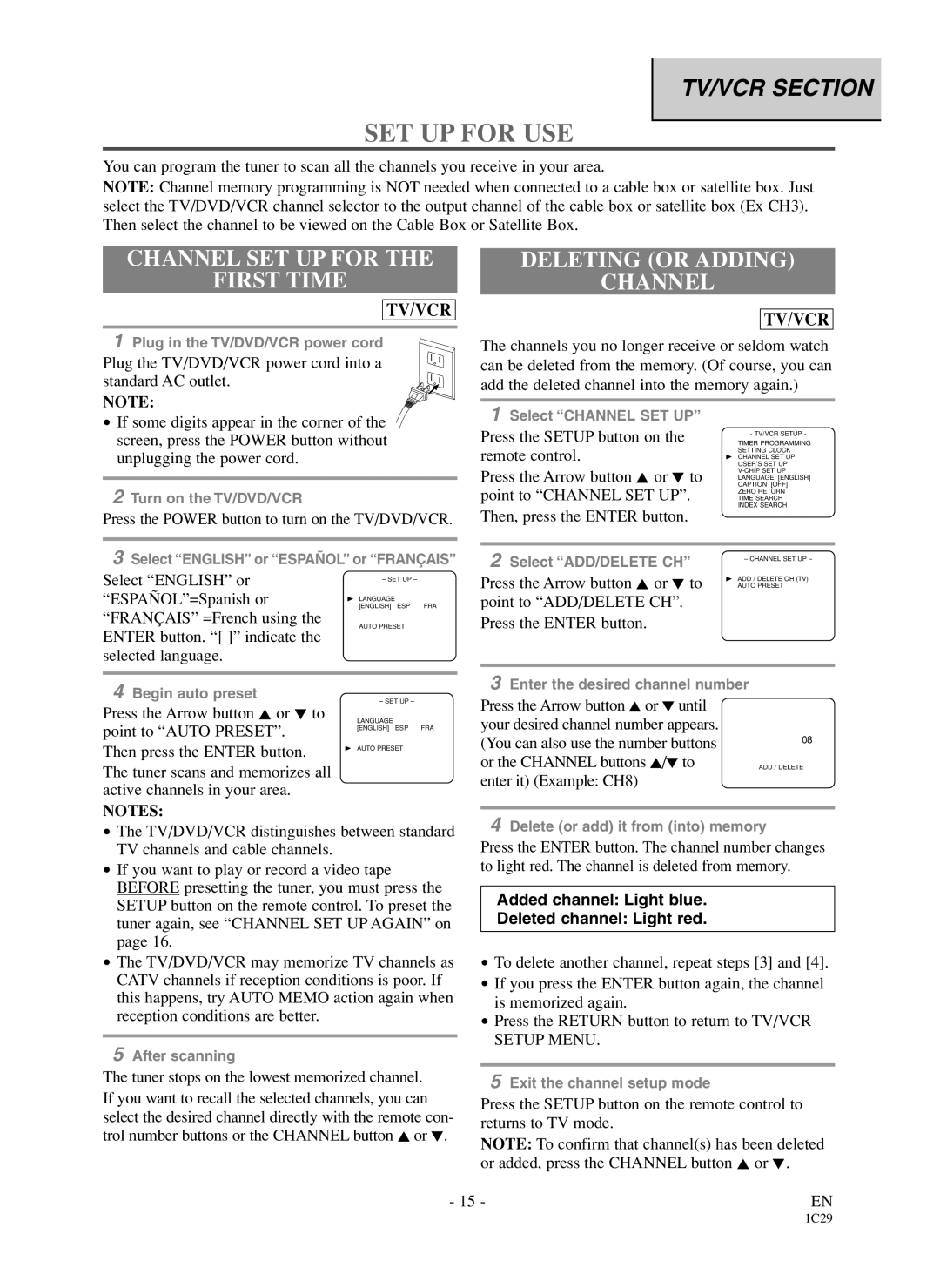 Sylvania 6719DDS owner manual SET UP for USE, Channel SET UP for First Time, Deleting or Adding Channel 