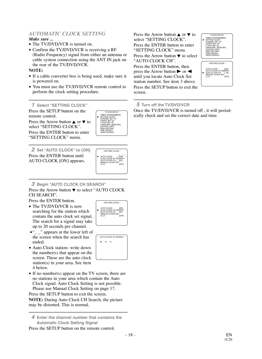 Sylvania 6719DDS owner manual Automatic Clock Setting 