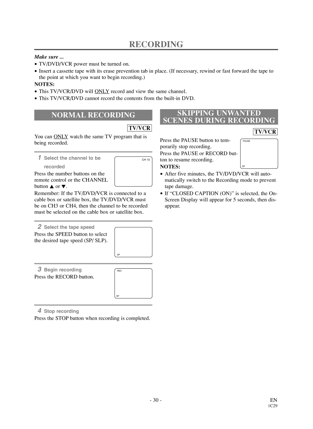 Sylvania 6719DDS owner manual Normal Recording, Skipping Unwanted Scenes During Recording 