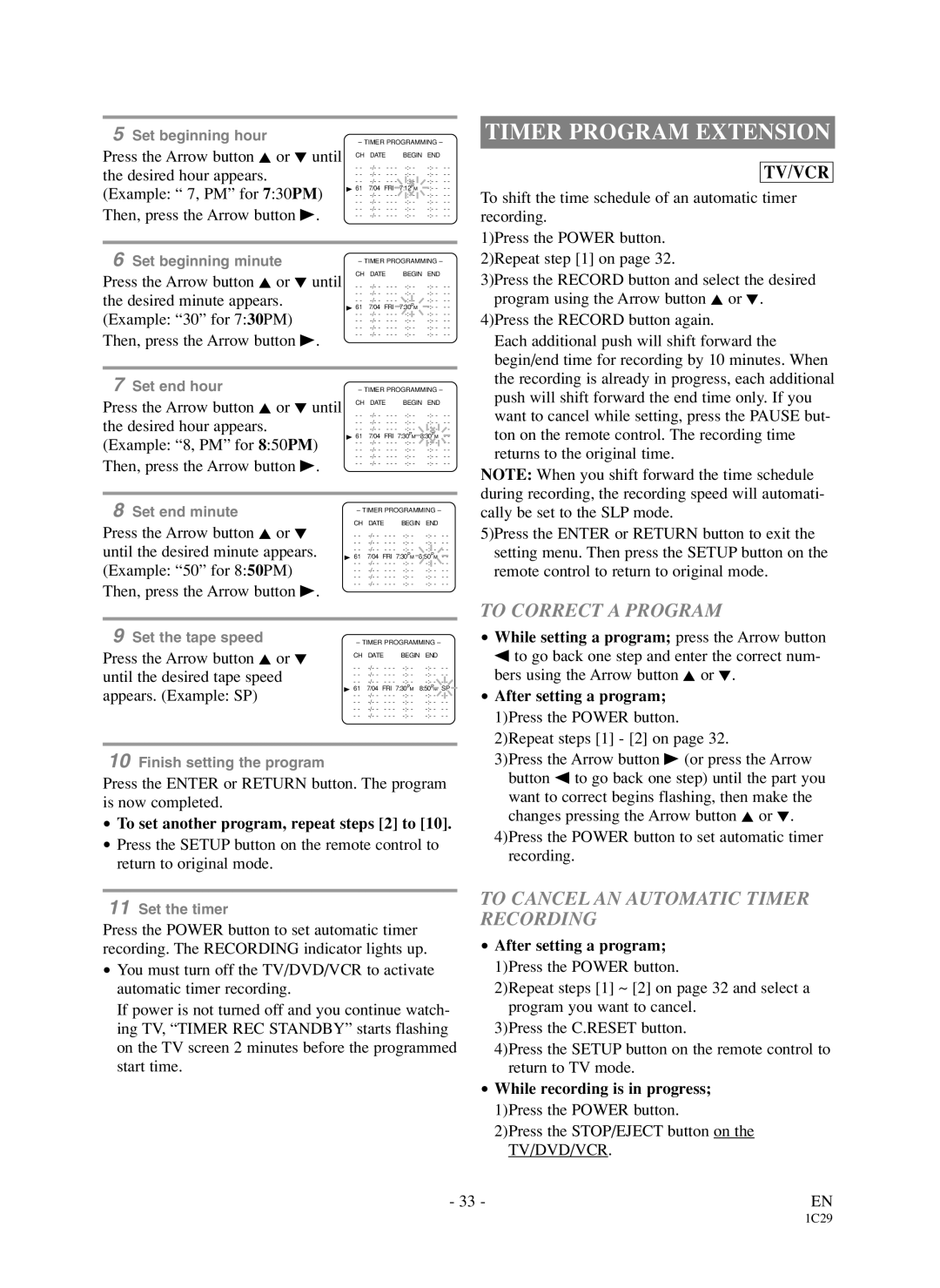 Sylvania 6719DDS owner manual Timer Program Extension, To Correct a Program, To Cancel AN Automatic Timer Recording 