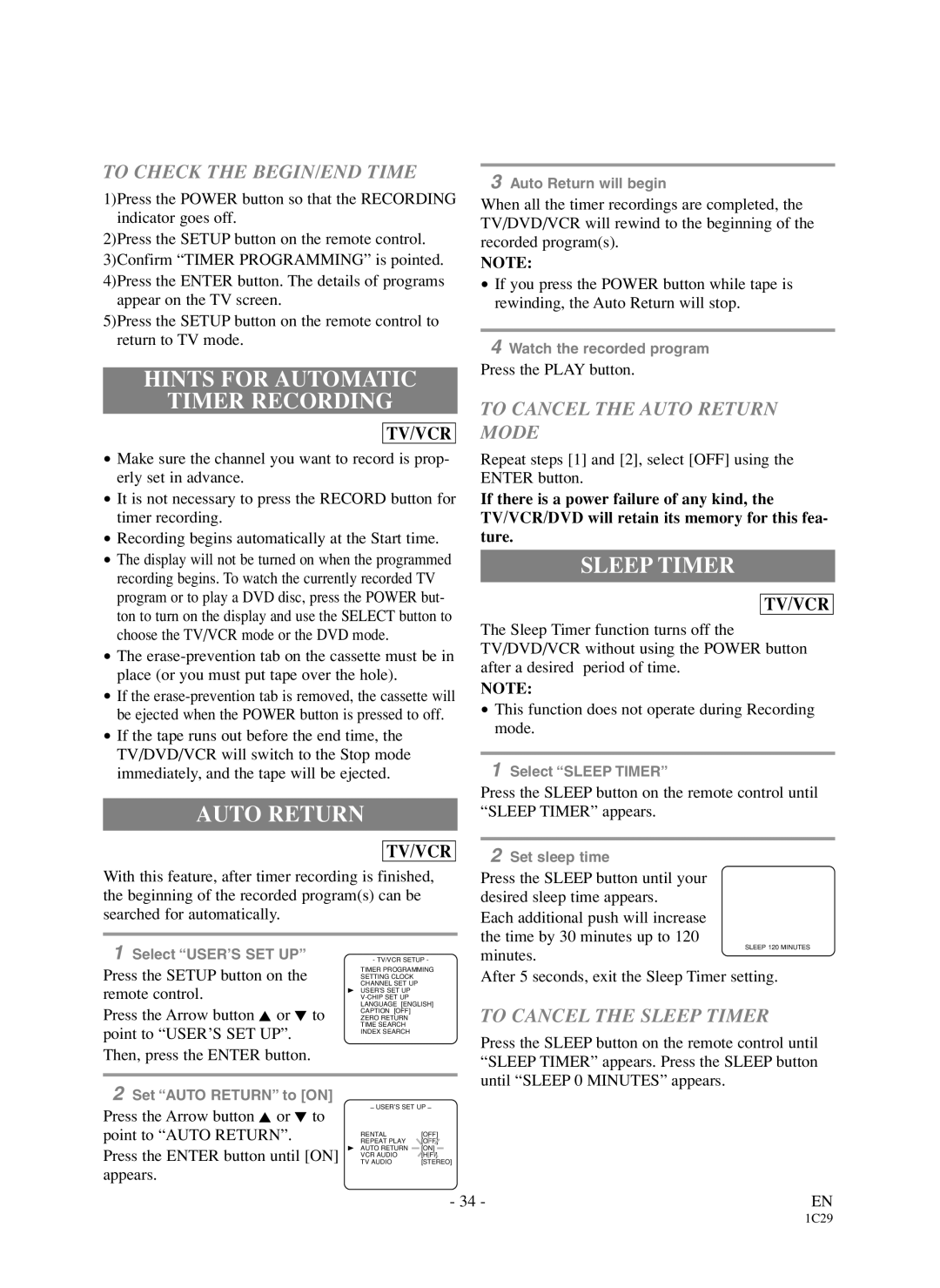 Sylvania 6719DDS owner manual Hints for Automatic Timer Recording, Auto Return, Sleep Timer 