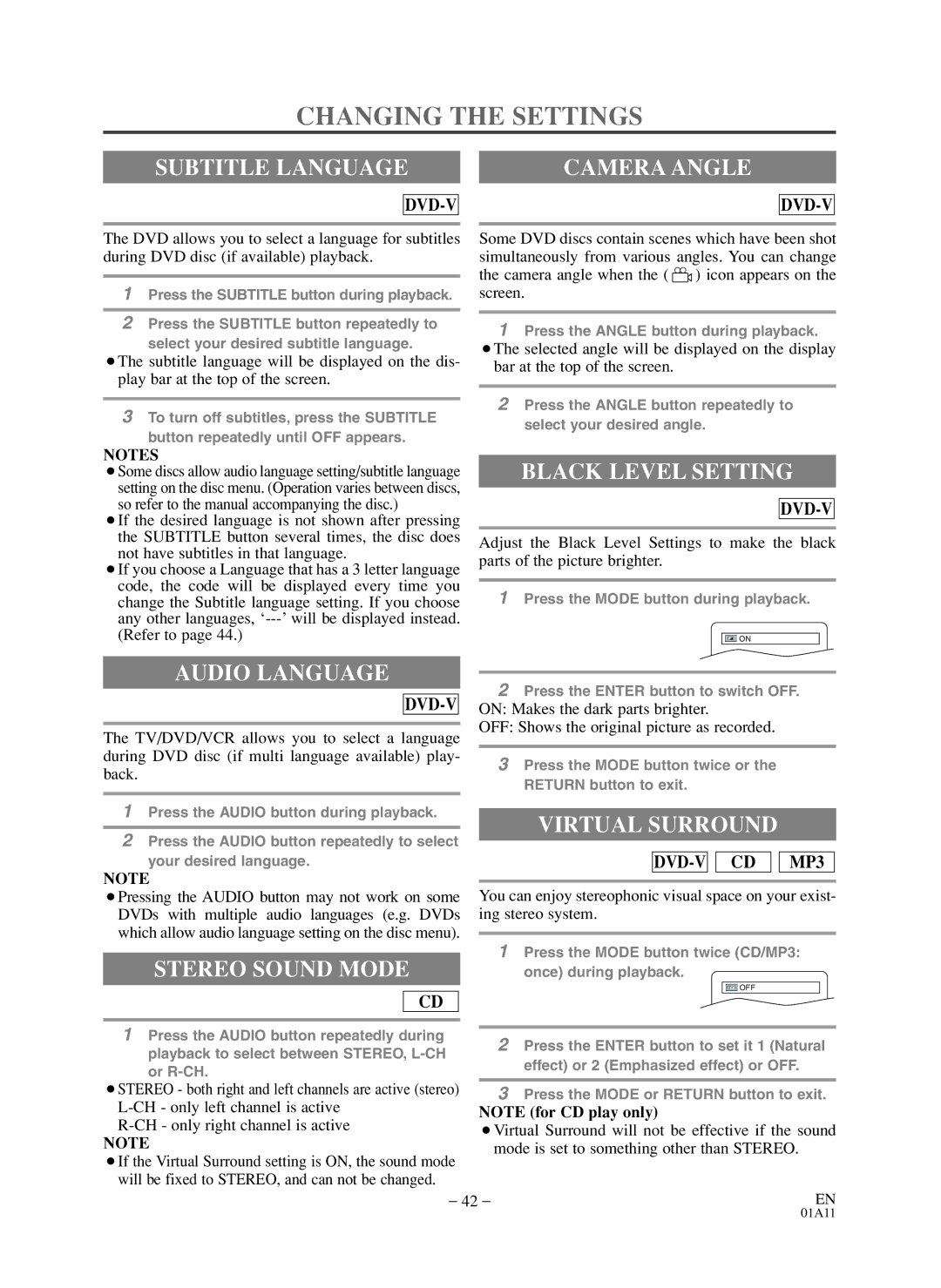 Sylvania 6719DDS owner manual Changing the Settings 