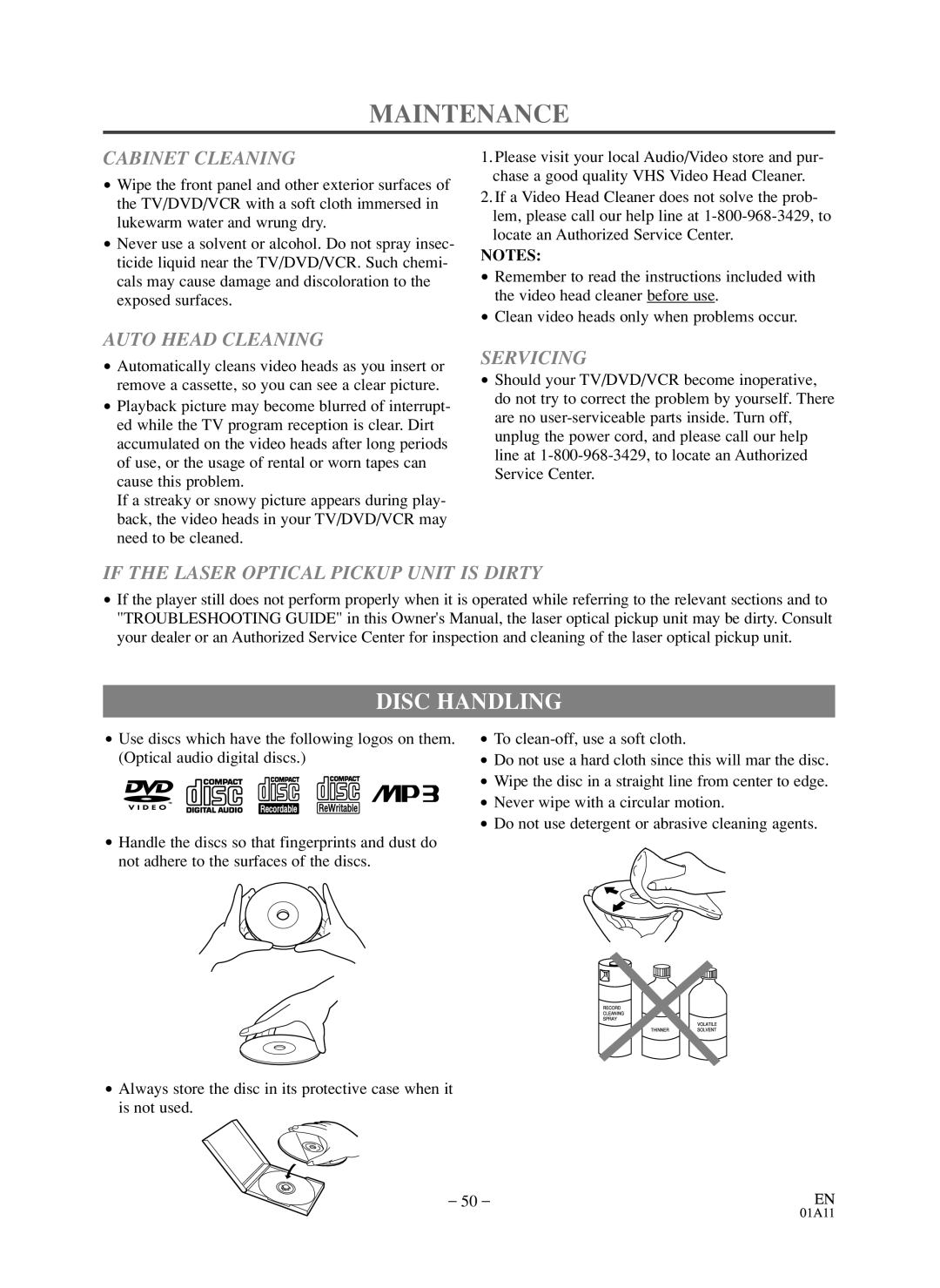 Sylvania 6719DDS owner manual Maintenance, Disc Handling 