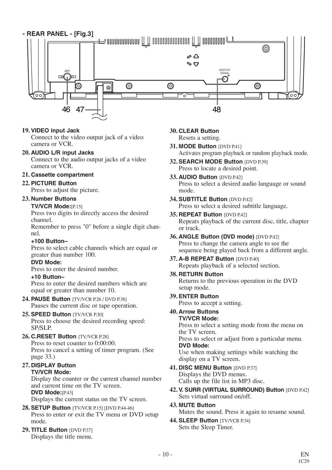 Sylvania 6719DE Connect to the video output jack of a video camera or VCR, Press to adjust the picture, Resets a setting 