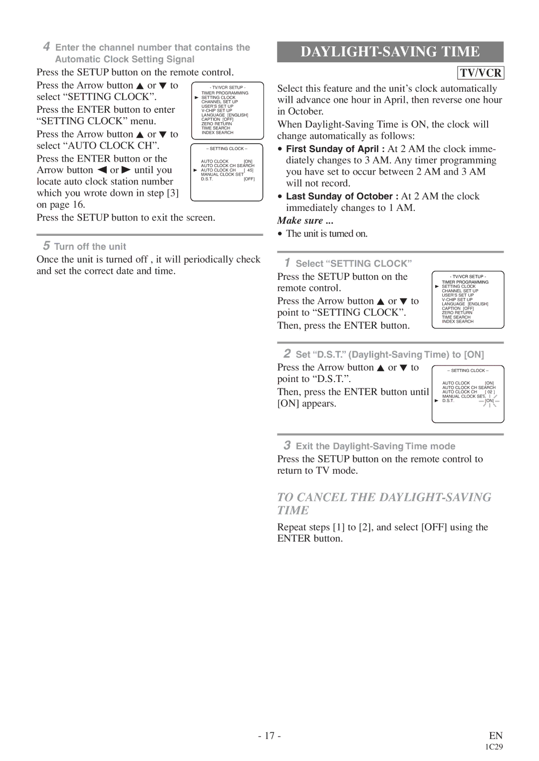 Sylvania 6719DE owner manual To Cancel the DAYLIGHT-SAVING Time 